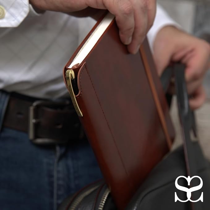 SETTINI® Lined Journal - Compass Journal for Writing Gift Set - Hardcover Vegan Leather, Includes Luxury Pen in a Unique Pen Holder, 192 Pages, 6 x 8.5 inches, Birthday Gifts for Men