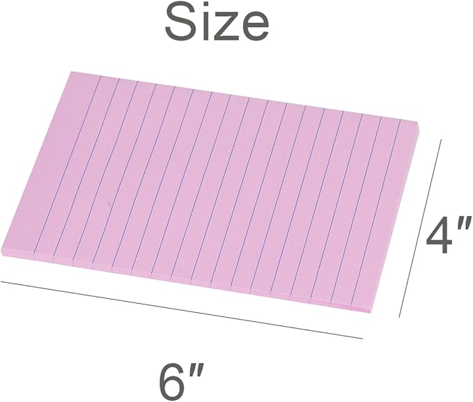 Vanpad Lined Sticky Notes 4X6 in Light Pink Ruled Stickies Super Sticking Power Memo Pads Strong Adhesive, 6 Pads/Pack, 45 Sheets/pad