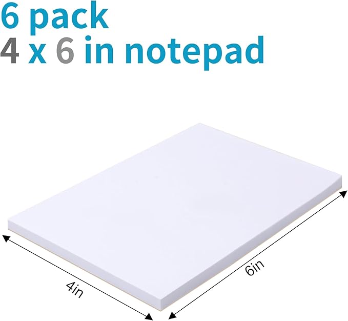 Joyberg Notepads 4x6, 6 Blank Note Pads 4x6, 50 Sheets Each, Blank Notepad for Home, Office, and School for Writing Notes, Shopping Lists, and to-do Lists in Everyday Life