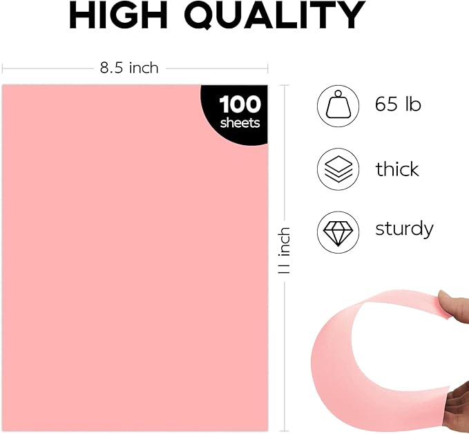 100 Sheets Pink Cardstock 8.5 x 11 65lb Paper, Goefun Pink Card Stock Printer Paper for Arts & Crafts, Presentations, Stationary Printing