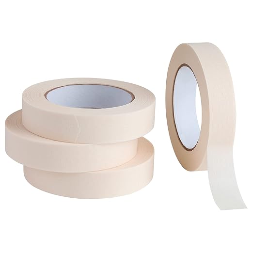 Lichamp Masking Tape 1 inch, 4 Pack General Purpose Beige Masking Tape White Masking Paper, 1 inch x 55 Yards x 4 Rolls (220 Total Yards)