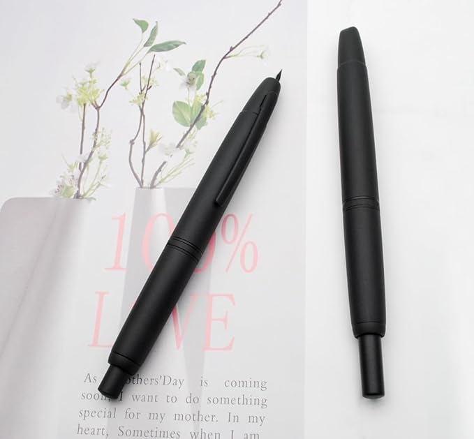 JINHAO 10 Press Fountain Pen, Retractable Metal Pen with Ink Converter (EF Nib 0.38mm, Matte Black)