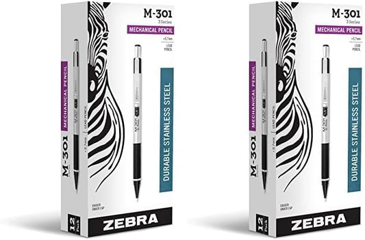 Zebra Pen M-301 Mechanical Pencil, Stainless Steel Barrel, Medium Point, 0.7mm, Black Grip, 24-Pack