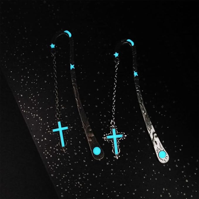 Vintage Metal Cross Bookmark, Unique Glow in The Dark Bookmark Gift for Students, Teachers, Book Lovers, Bookworms (Antique Silver Cross)