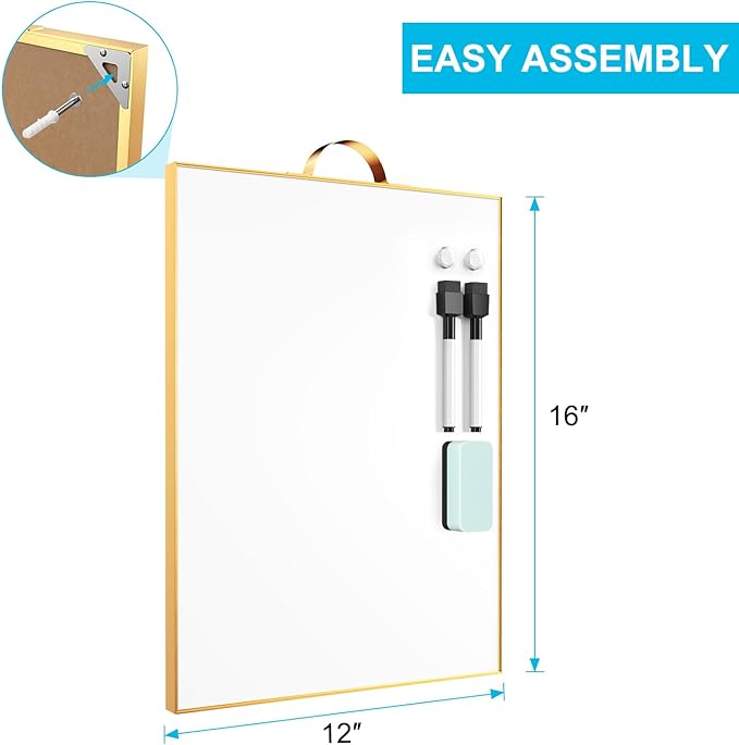 TSJ OFFICE Small White Board - 16" X 12" Portable Gold Aluminum Framed Whiteboard, Magnetic Dry Erase Board with a Handle, to Do List Notepad for Office, Home, School