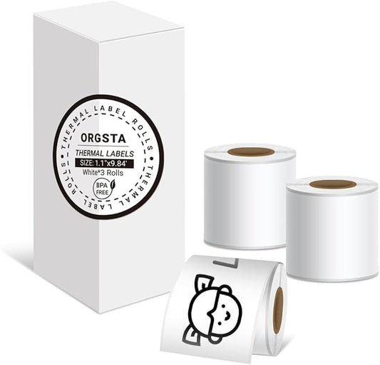 White Self-Adhesive Thermal Paper, Printable Sticker Paper for ORGSTA S002 Portable Sticker Printer, Black on White, 28mm x 3m Mini Printer Paper for Journal, Photo, Study Notes - 3 Rolls