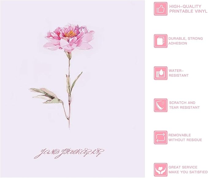 JANDJPACKAGING Printable Vinyl for Inkjet Printer - 55 Pack Matte White Printable Vinyl Sticker Paper Dries Quickly Vivid Colors, Holds Ink Well, Tear Resistant, Inkjet & Laser Printer(140 g)