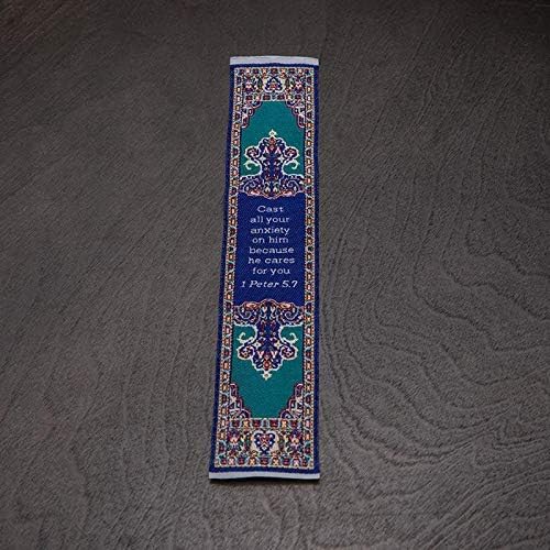 Don't Be Anxious, Bulk Pack of 6 Woven Fabric Christian Bookmarks, Silky Soft 1 Peter 5:7 Flexible Bookmarker for Novels Books and Bibles, Traditional Turkish Woven Design, Memory Verse Gift