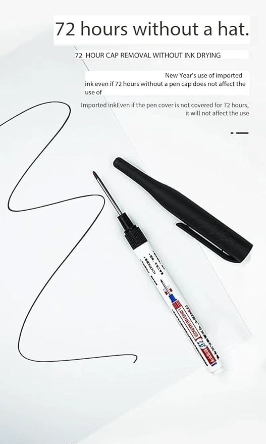 Long Head Deep Hole Marker Pens, 2024 Upgrade, Permanent, Quick-dry, Waterproof Long Nib, Colorful Carpenter Deep Reach Markers, 4 Color Set, Black/red/green/blue