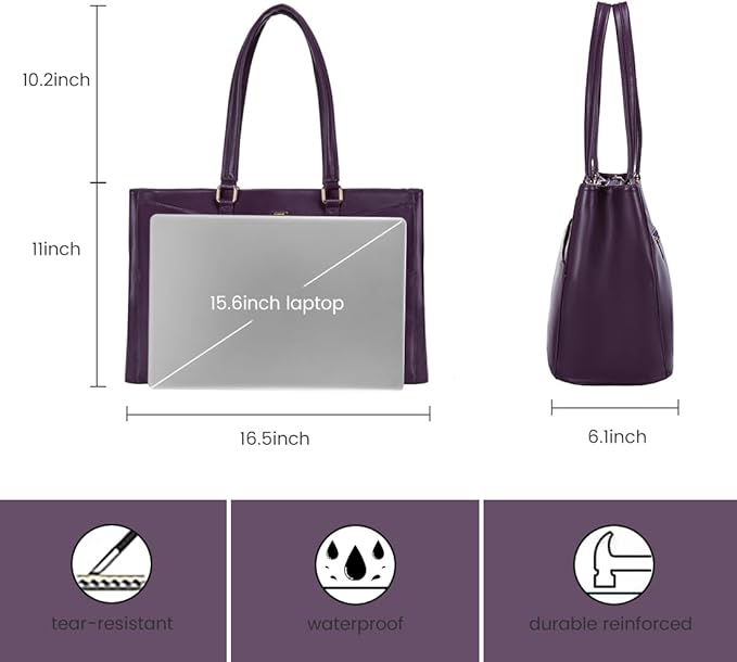 LOVEVOOK Laptop Bag for Women 15.6 Inch Tote Bags Waterproof Leather Briefcase Computer Women Business Office Work Bag,Mulberries Purple