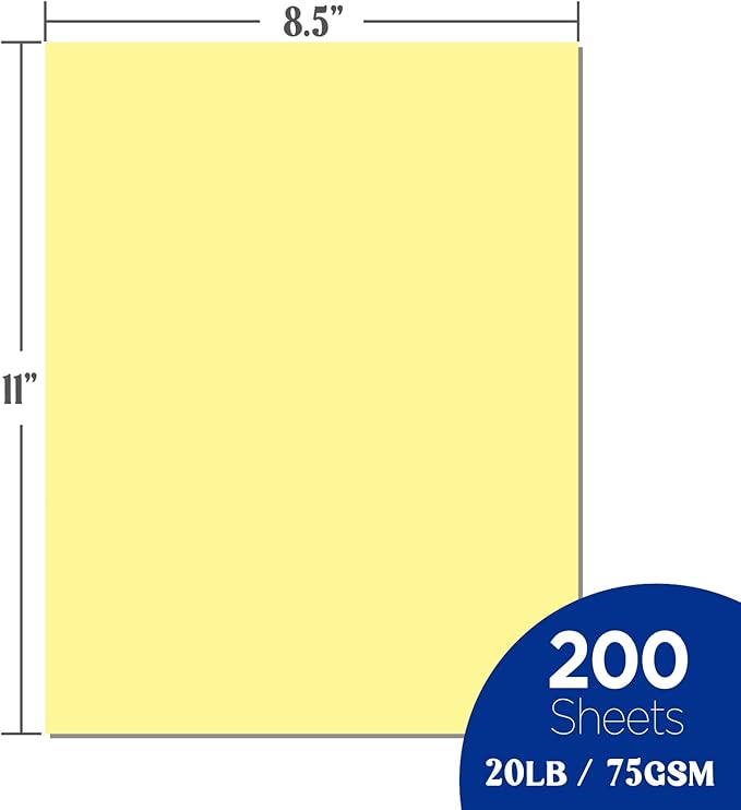 Veritas Colored Copy Paper,Multi-Purpose paper,Colored Printer Paper 8.5” x 11”, 20 lb / 75 GSM, Canary 200 Sheets (1 Reams)，Made in USA