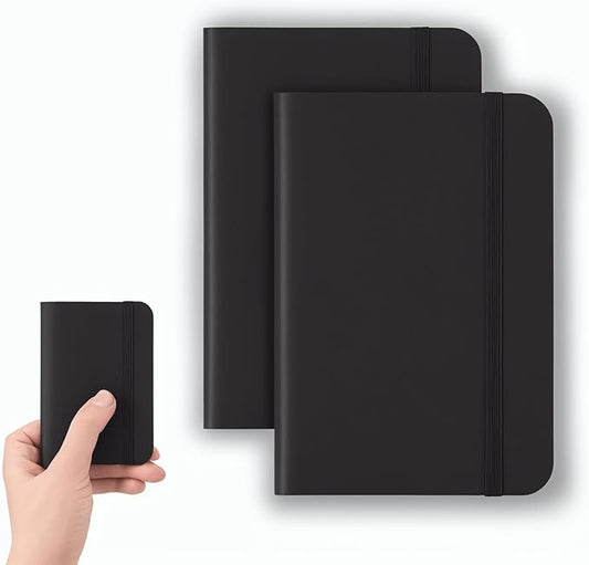 2 Pack Pocket Notebook Small Notebook, 3" x 4.4" Journal Notebook Hardcover with Thick Lined Paper, 200 Pages Leather Cover Mini Journal Notepad (Black)