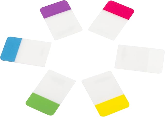Desk Tech Sticky Index Tabs, 1" x 1.5", 24 Sheets - 6 Colors Self Adhesive File Tabs Flags Colored Page Markers Labels for Binders, Books and Notebooks