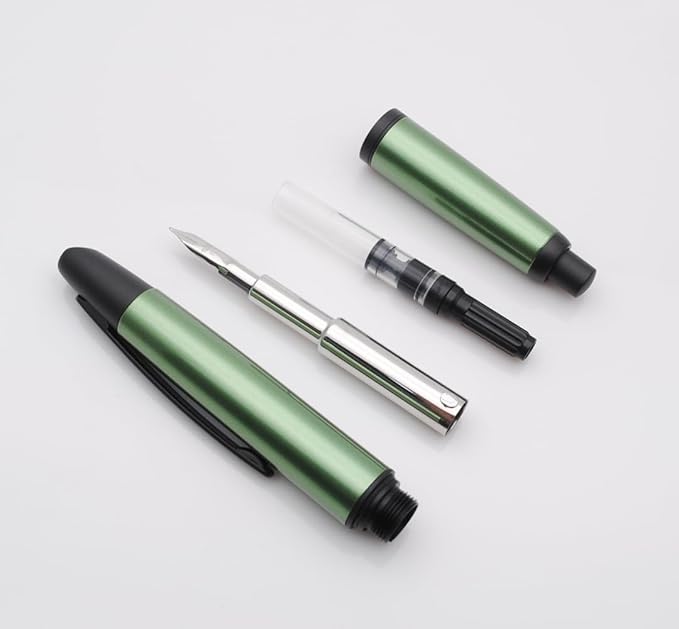 JINHAO 10 Press Fountain Pen, Retractable Metal Pen with Ink Converter (F Nib 0.5mm, Light Pine Green - Black Clip)