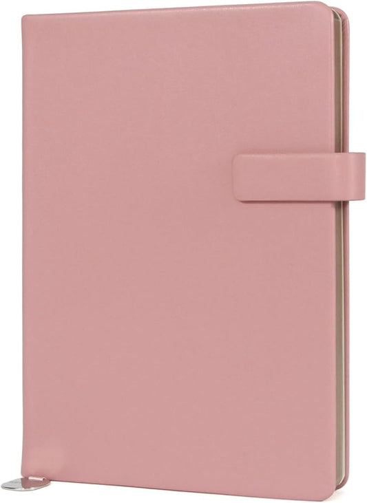 A5 Hard Cover Notebook with Pen Holder, Gold Edges & 180° Lay Flat - Large 5x8.25 Lined, Bookmark, Gift Box - Durable Journal for Office, Study, Travel - Writers, Students (Pink)