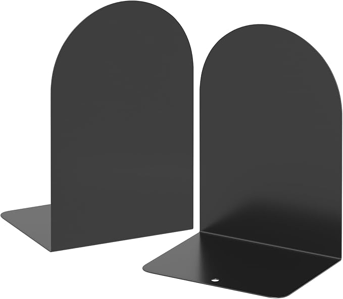 Bookends 1 Pair, Metal Round Book Ends, Bookends for Shelves, Book Ends for Desk, Book End to Hold Books, Book Stopper, Black Bookend for Home Office