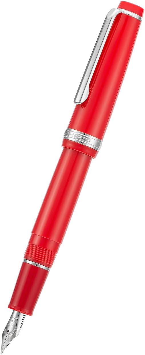 Jinhao 82 Red Acrylic Fountain Pen, Iridium Medium Nib Classic Design Smooth Writing Pen with Ink Converter (Silver Trim)