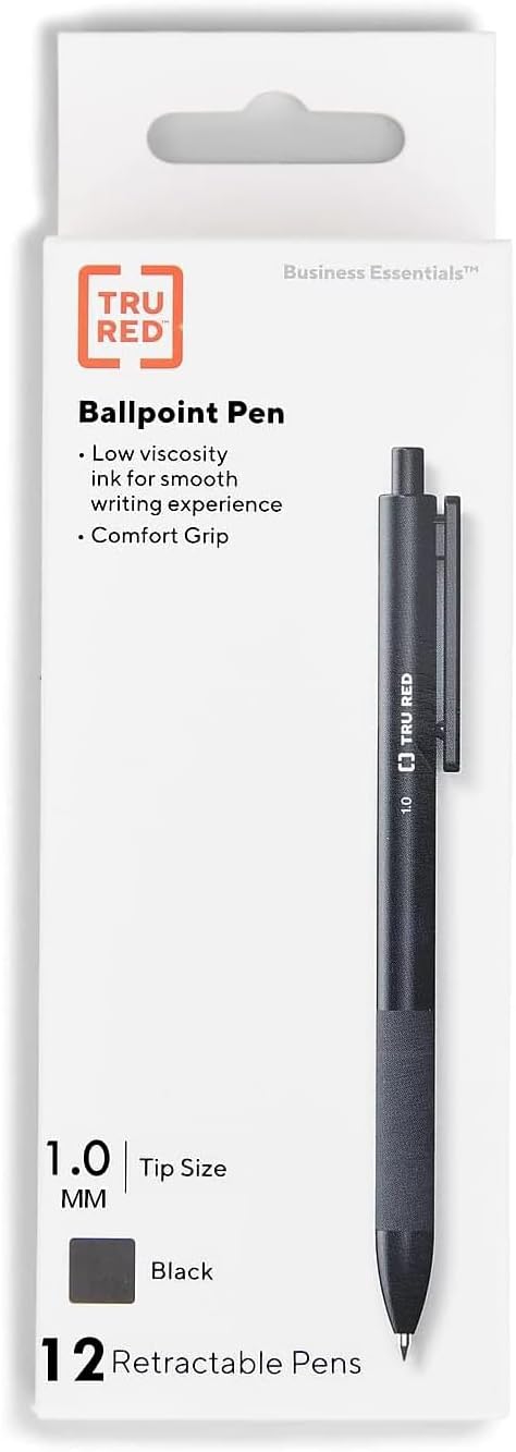 TRU RED TR59161 Ballpoint Gripped Retractable Pen, Medium Point, 1.0mm, Black, Dozen