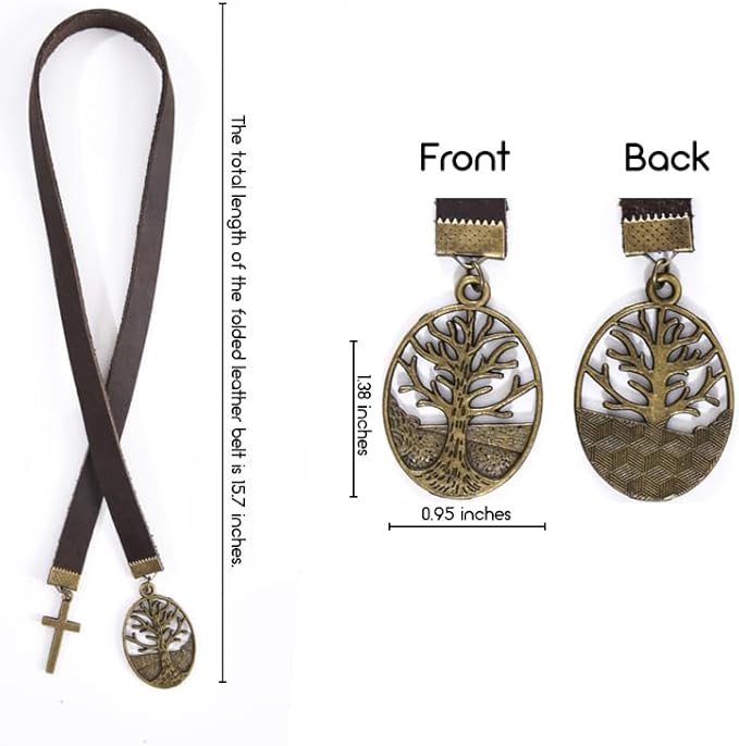 Bookmarks, Handmade Retro Cross Tree of Life Bible Bookmark with Long Leather Straps, Christian Saint Book Mark, Ideal Christian Gift (Style 16)