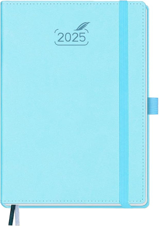 BEZEND 2025 Planner Daily Weekly & Monthly 5.8" x 8.5" (Jan - Dec 2025) Agenda 2025 Vertical Calendar Book with Hourly Schedule, Monthly Tabs, Pen Holder, Vegan Leather Hard Cover - Sky Blue