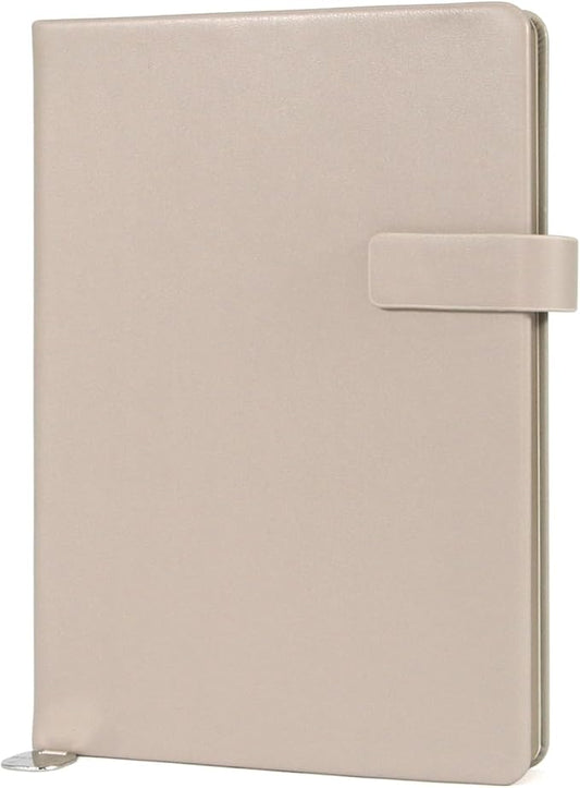 A5 Hard Cover Notebook with Pen Holder, Gold Edges & 180° Lay Flat - Large 5x8.25 Lined, Bookmark, Gift Box - Durable Journal for Office, Study, Travel - Writers, Students（Light Coffee）