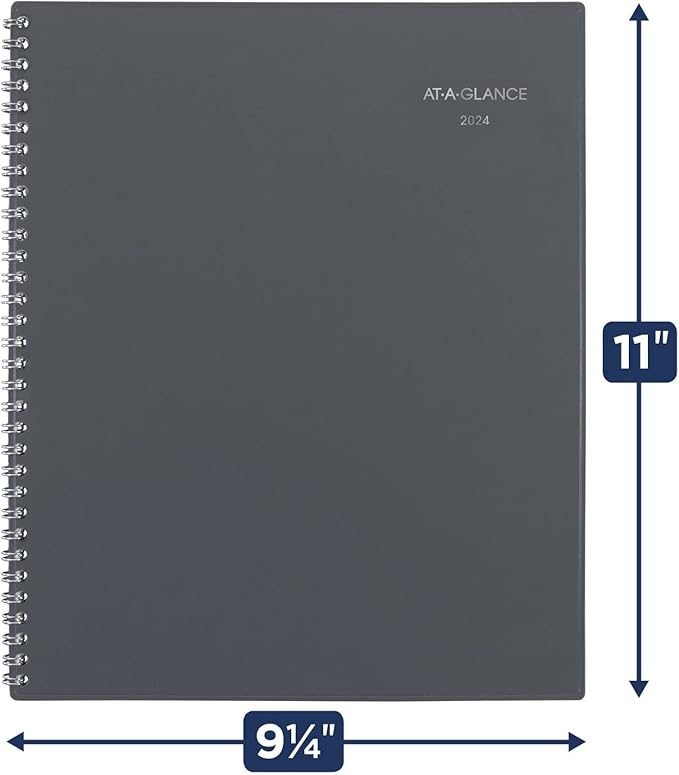 AT-A-GLANCE 2024 Weekly & Monthly Planner, DayMinder, Quarter-Hourly Appointment Book, 8-1/2" x 11", Large, Spiral Bound, Monthly Tabs, Gray (GC5200724)