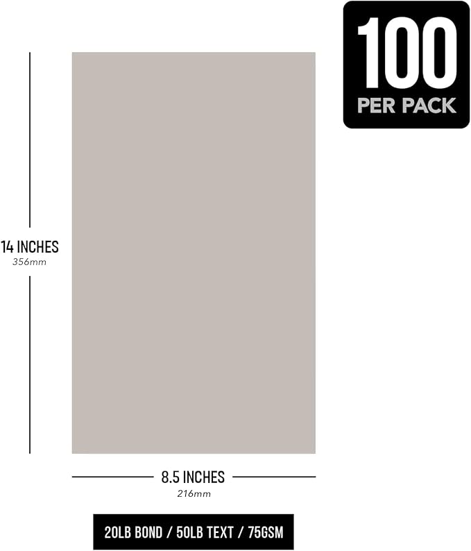 Gray Pastel Colored Menu Paper - 8.5" x 14" (Legal Size) - for Documents, Announcements, Menus Arts and Crafts | Bulk Pack of 100 Sheets