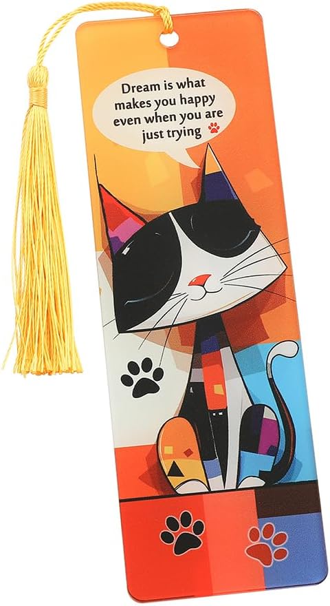 1pc Cute Pet Cat Tassel Bookmark - Acrylic Bookmarks for Book Lovers, Gifts for Teachers Students Reading Markers Ideal Gift for Back to School Season (Yellow Fringe)