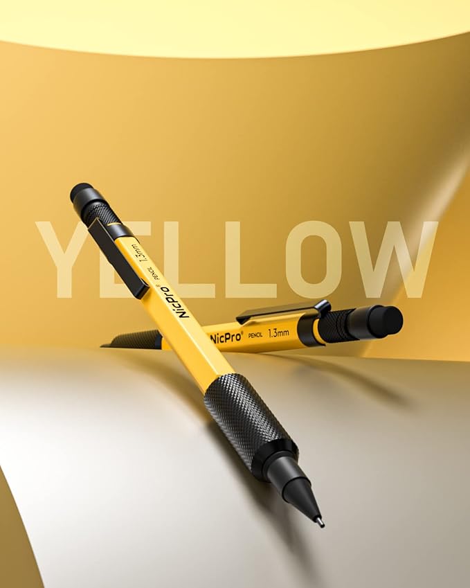 Nicpro 17PCS 1.3 mm Mechanical Pencil Set in Leather Bag with 90 Lead Refill,3 Eraser,12 Eraser Refills- Weatherproof Metal Barrel,Heavy Duty Carpenter Pencil for Outdoor Marking Drawing Woodworking