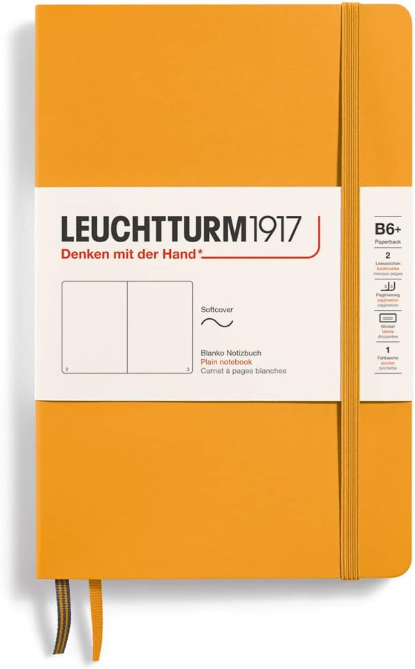 LEUCHTTURM1917 - Notebook Softcover Paperback B6+ - 123 Numbered Pages for Writing and Journaling (Plain, Rising Sun)