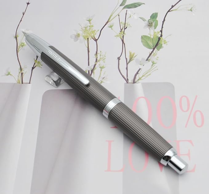 JINHAO 10 Press Fountain Pen, Retractable Metal Pen with Ink Converter (EF Nib 0.38mm, Striated Dark Gray)