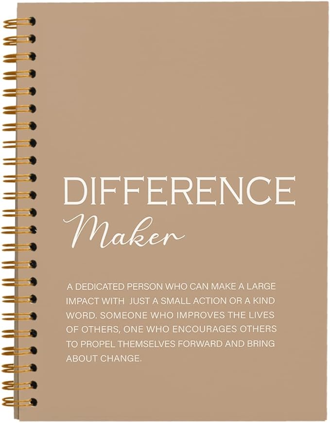 Difference Maker Gift, Difference Maker Definition Spiral Notebook Journal, Motivational Notebooks, Thank You Gifts for Women Men Teacher Coworkers, Hardcover Spiral Notebook 5.5x8.3(Brown)