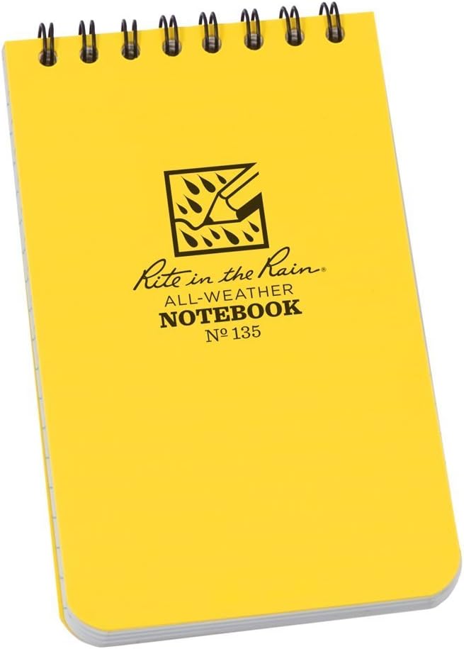 Rite in the Rain Weatherproof Top Spiral Notebook, 3" x 5", Yellow Cover, Universal Pattern, 3 Pack (No. 135-3)