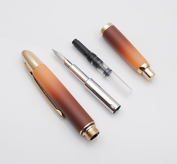 JINHAO 10 Press Fountain Pen, Retractable Metal Pen with Ink Converter (F Nib 0.5mm, Gradient Coffee)