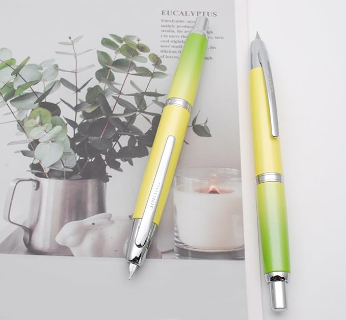 JINHAO 10 Press Fountain Pen, Retractable Metal Pen with Ink Converter (EF Nib 0.38mm, Gradient Green)