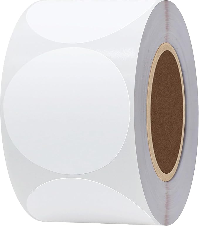 Hybsk 2 inch Circle Color Direct Thermal Stickers Shipping Labels for Barcodes,Name Tag,DIY Logo Design,QR Code,Inventory– Compatible with Zebra,Rollo and More-750 pcs (2 inch,White)