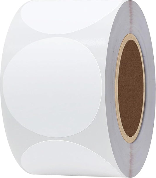 Hybsk 2 inch Circle Color Direct Thermal Stickers Shipping Labels for Barcodes,Name Tag,DIY Logo Design,QR Code,Inventory– Compatible with Zebra,Rollo and More-750 pcs (2 inch,White)