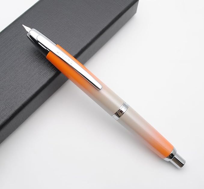JINHAO 10 Press Fountain Pen, Retractable Metal Pen with Ink Converter (F Nib 0.5mm, Gradient Orange)