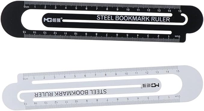 okhobby 2 Pcs Multifunctional Metal Bookmark Ruler, 15 cm Classic Black and White Bookmarks Book Page Marker, Office Supplies