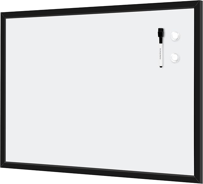 Amazon Basics Magnetic Dry Erase Whiteboard, 35"W x 23"H, Black Wooden Frame