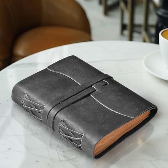 LEATHER VILLAGE Leather Bound Journal - Black, 7"X5", 220 Pages - Vintage Blank Paper Diary for Writing, Drawing, Sketchbook, and Travel Notebook - Ideal for Women and Men