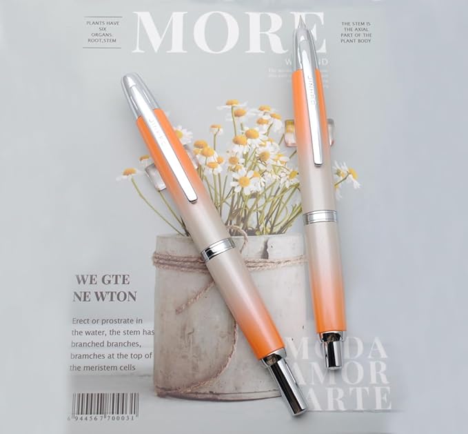 JINHAO 10 Press Fountain Pen, Retractable Metal Pen with Ink Converter (EF Nib 0.38mm, Gradient Orange)