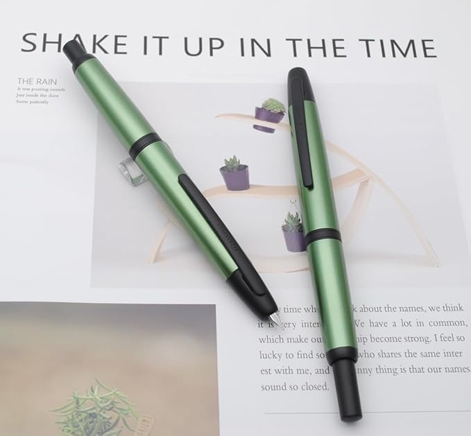 JINHAO 10 Press Fountain Pen, Retractable Metal Pen with Ink Converter (F Nib 0.5mm, Light Pine Green - Black Clip)