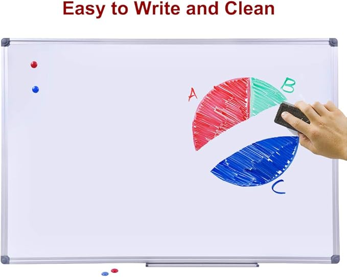 48 x 36-in Magnetic Dry Erase Board with Pen Tray| DexBoard Aluminum Frame Wall Mount Large Whiteboard Message Presentation White Board for Office & Classroom