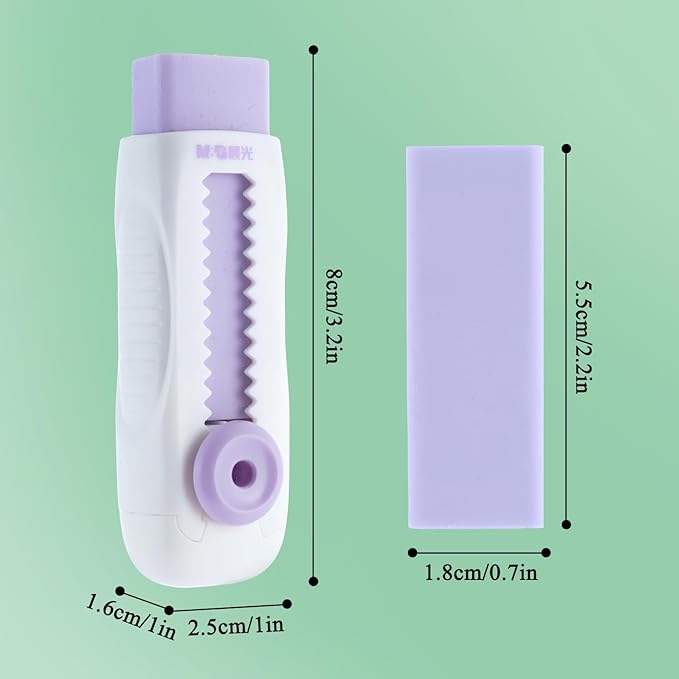 M&G 4+1 Pack Rubber Erasers Sliding Retractable Eraser, Soft Cute Erasers Push Pull Large Pencil Eraser with Plastic Sleeve 4 Refill Eraser for Students Kids, School Office Home Supplies (Purple)
