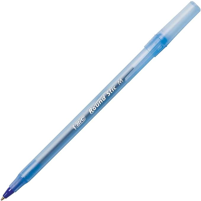 BIC Round Stic Xtra Life Blue Ballpoint Pens, Medium Point (1.0mm), 12-Count Pack of Bulk Pens, Flexible Round Barrel for Writing Comfort, No. 1 Selling Ballpoint Pens