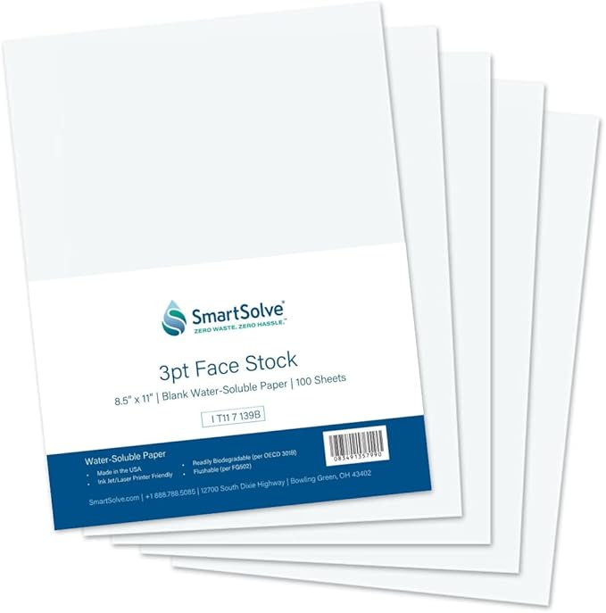 3 pt. Water-Soluble Paper | Dissolves Quickly in Water | Biodegradable | Eco-Friendly | Printer Compatible | Crafts, Drawing, Notes | Letter Size, 8.5” x 11” | Pack of 100 White Sheets