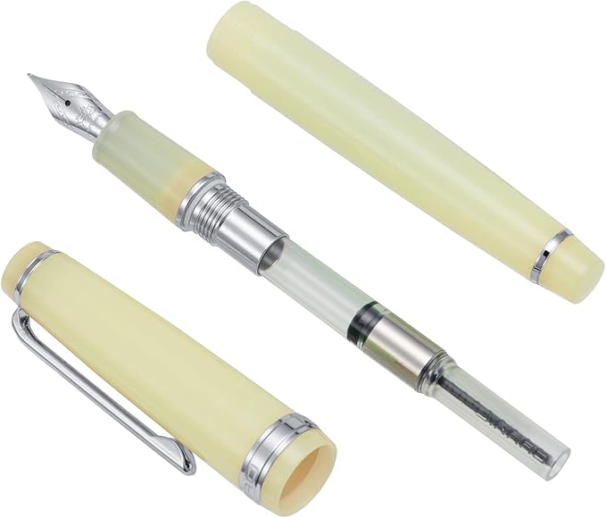 Jinhao 82 Acrylic Fountain Pen, Iridium Medium Nib with Ink Converter, Transparent Yellow Classic Design Smooth Writing Pen (Silver Trim)