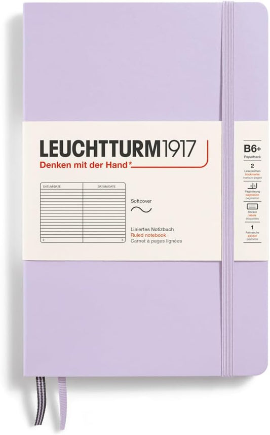 LEUCHTTURM1917 - Notebook Softcover Paperback B6+ - 123 Numbered Pages for Writing and Journaling (Ruled, Lilac)