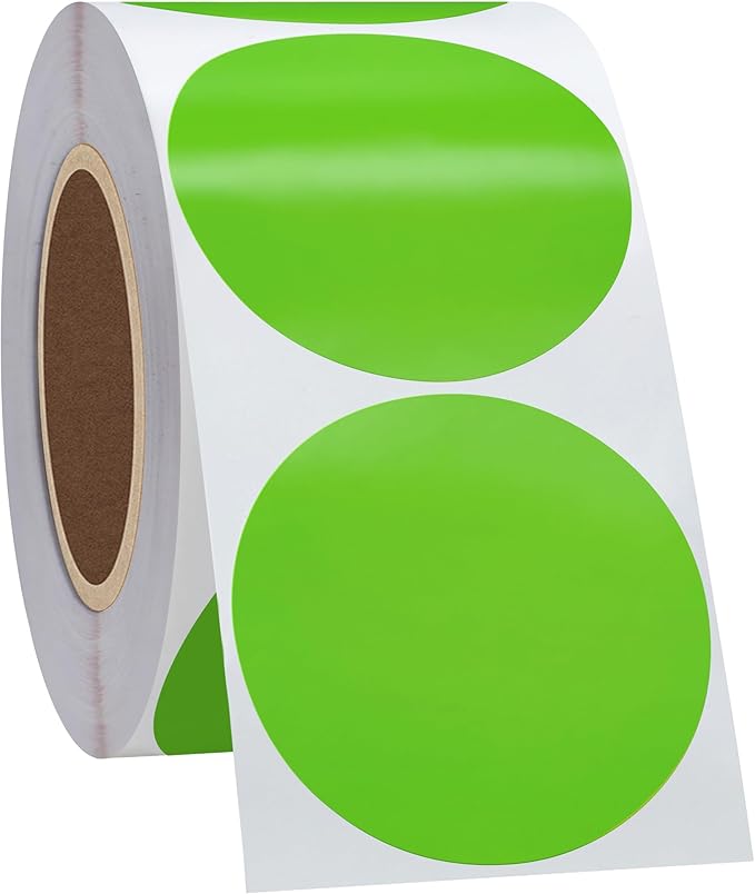 Hybsk 2 inch Circle Color Direct Thermal Stickers Shipping Labels for Barcodes,Name Tag,DIY Logo Design,QR Code,Inventory– Compatible with Zebra,Rollo,Munbyn,and More-750 pcs (2 inch,Green)